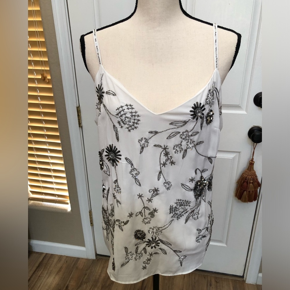 WHBM NWT Cami embellished with black and grey colored sequins and beads. Size M